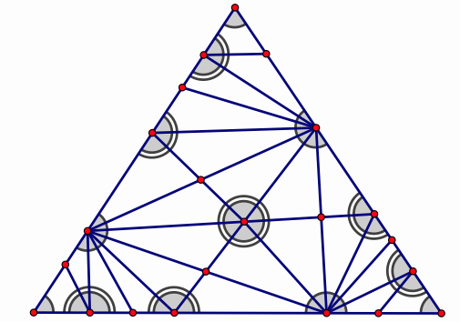 Picture: Combinatorial structure of triangular union of chambers of maximal area for the (2,3,7)-triangle group